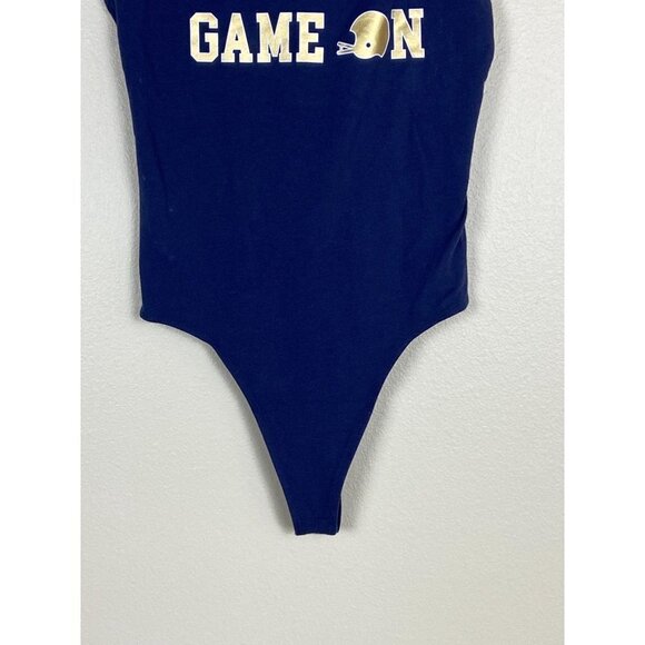 ✨2/$20✨ PINK Collegiate Collection Blue V-Neck Gold Game on Bodysuit Size L - Picture 4 of 8